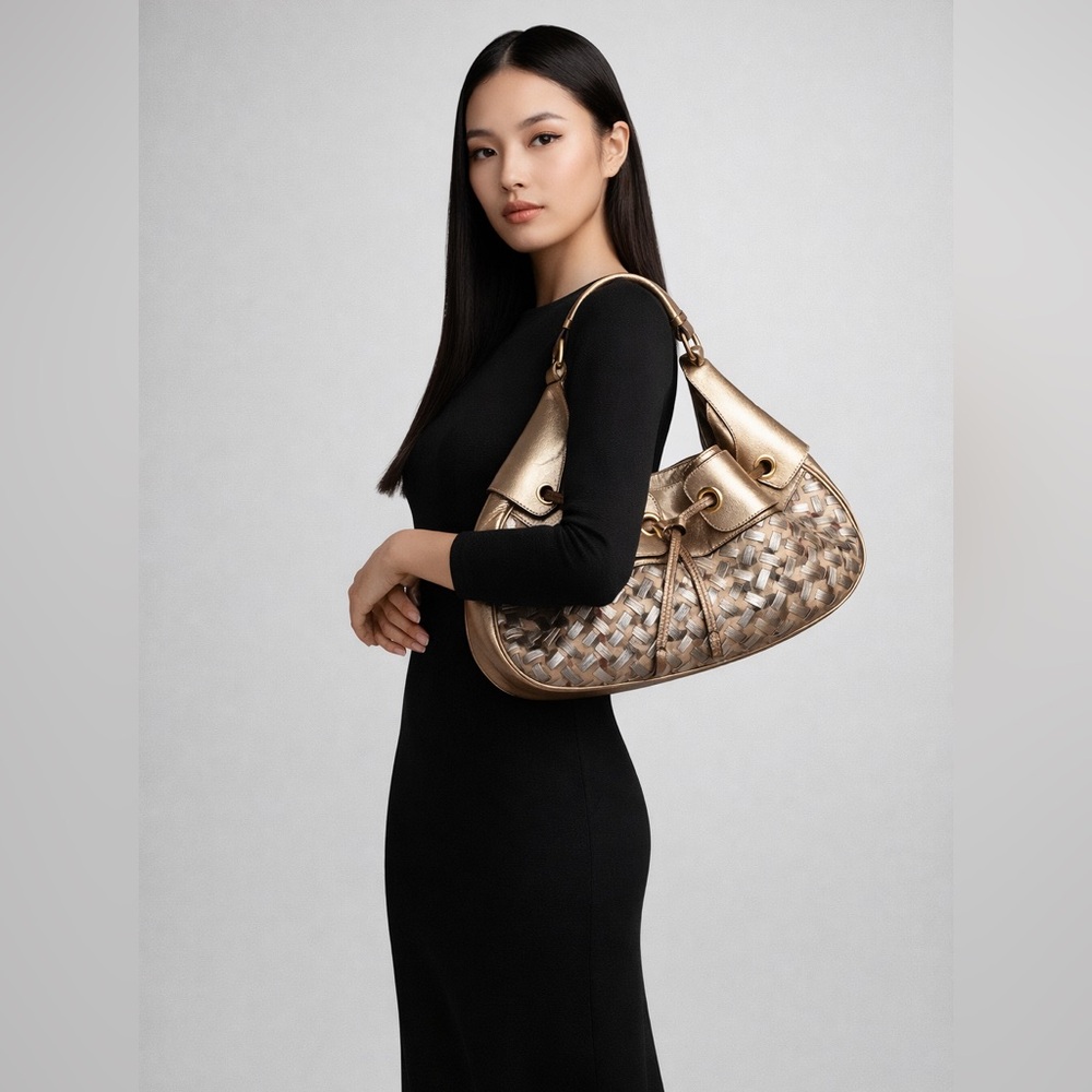 Burberry Limited Edition Warrior Nova Check Woven Metallic Bag